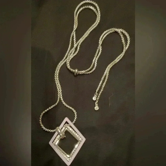 Silver Layered Diamond Shape Necklace. NWOT - Picture 2 of 4